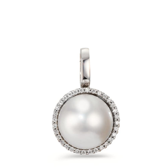 Pendentif Or blanc 18K Diamant blanc, 0.19 ct, 32 Pierres, brillant, tw-vsi perle d'eau douce Ø16 mm