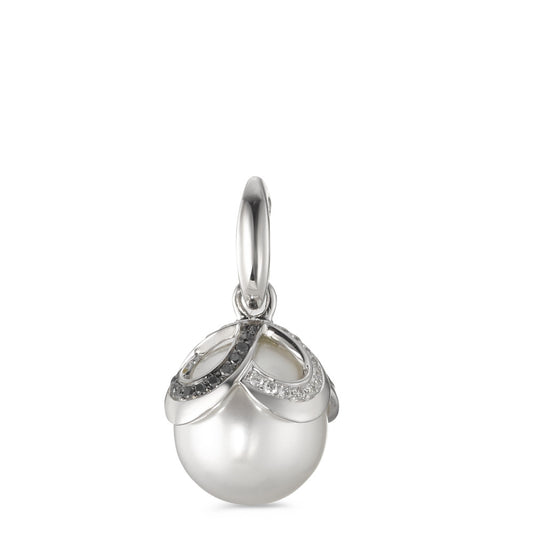 Pendentif Or blanc 18K Diamant noir, 0.28 ct, 46 Pierres, brillant, tw-vsi perle d'eau douce Ø14 mm