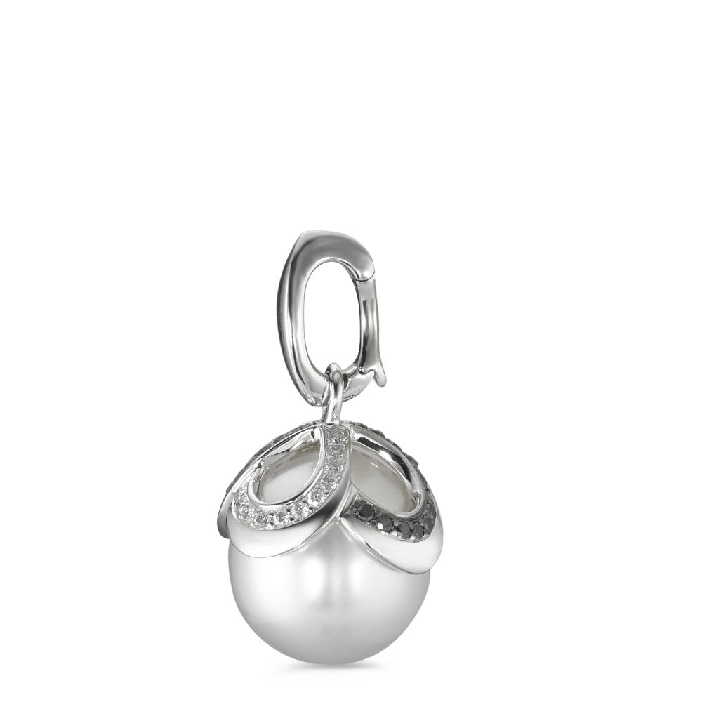 Pendentif Or blanc 18K Diamant noir, 0.28 ct, 46 Pierres, brillant, tw-vsi perle d'eau douce Ø14 mm