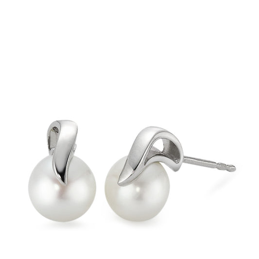 Clous d'oreilles Or blanc 18K perle d'eau douce