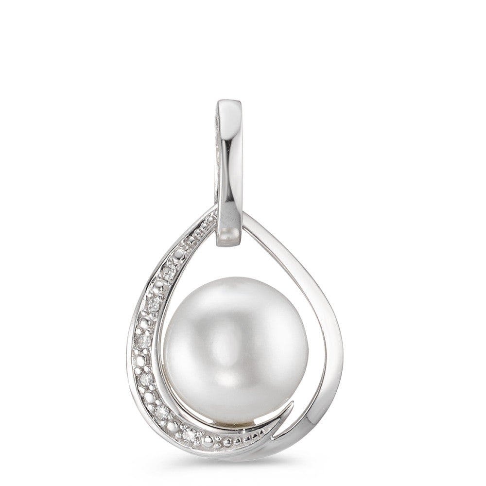 Pendentif Or blanc 18K Diamant blanc, 0.03 ct, 6 Pierres, brillant, w-si perle d'eau douce