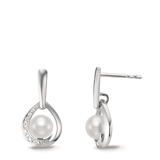 Pendant d'oreilles Or blanc 18K Diamant blanc, 0.03 ct, 8 Pierres, brillant, w-si perle d'eau douce