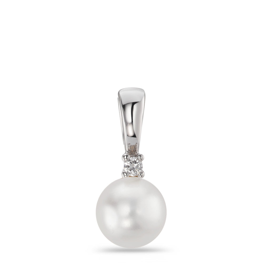 Ciondolo Oro bianco 750/18 carati Diamante bianco, 0.025 ct, [Brillant], w-si Perla coltivata d'acqua dolce