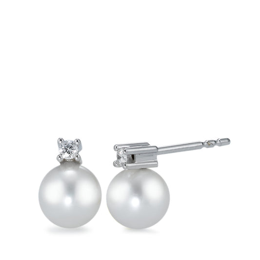 Clous d'oreilles Or blanc 18K Diamant blanc, 0.07 ct, 2 Pierres, brillant, w-si perle d'eau douce