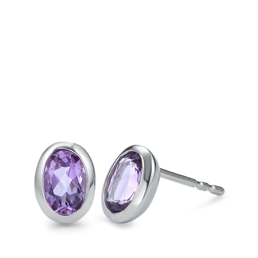 Clous d'oreilles Or blanc 18K Améthyste violet, 2 Pierres