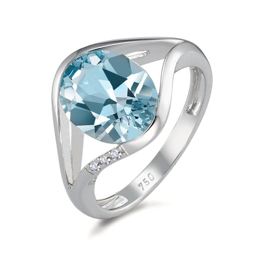 Bague Or blanc 18K Topaze bleu, Diamant 0.015 ct, 3 Pierres, brillant, w-si