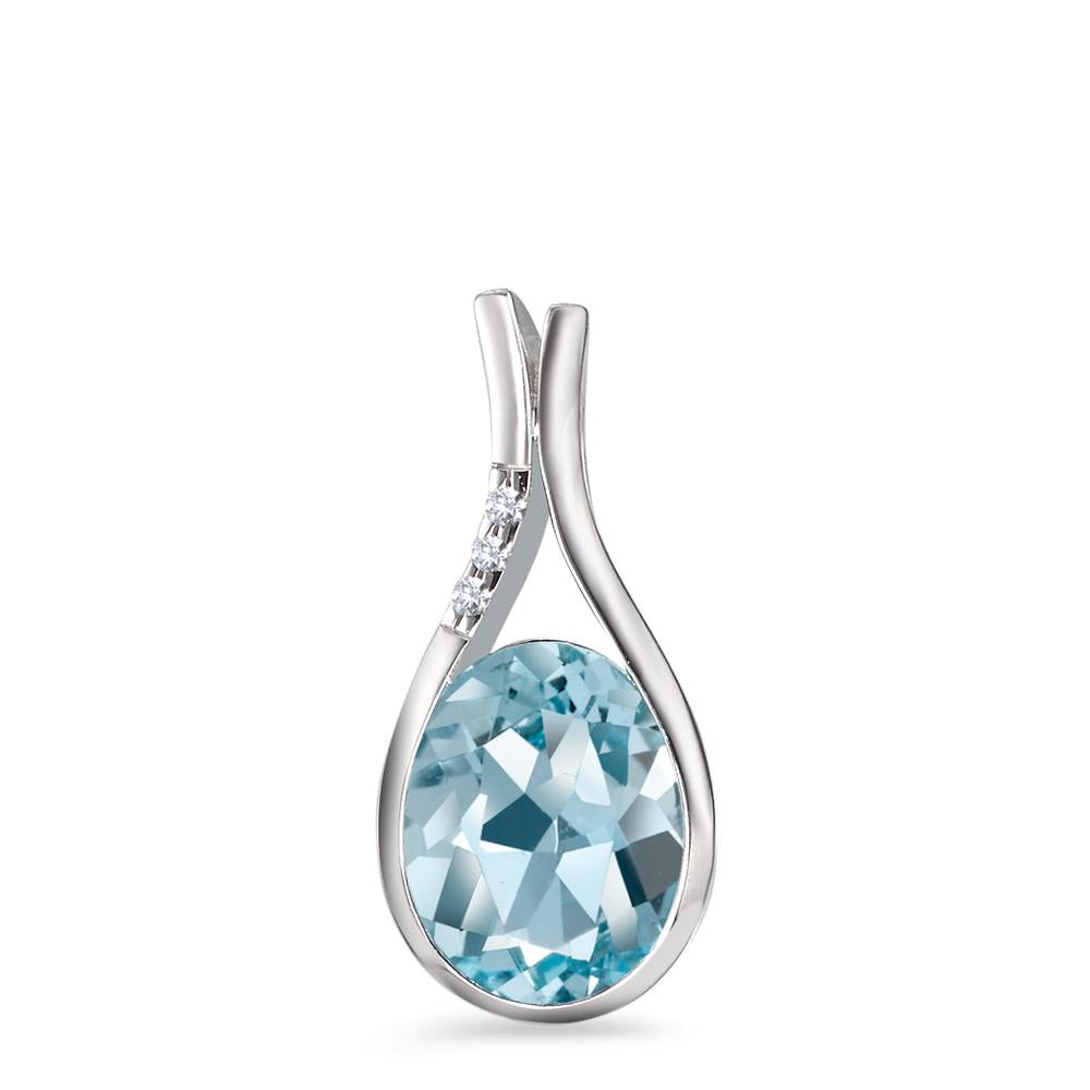 Ciondolo Oro bianco 750/18 carati Topazio blu, [oval], Diamante bianco, 0.015 ct, 3 pietra, [Brillant], w-si