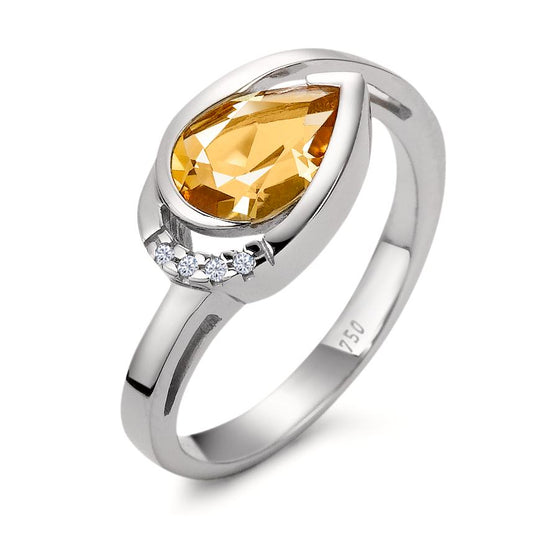 Bague Or blanc 18K Citrine cognac, 0.02 ct, 4 Pierres, brillant, w-si