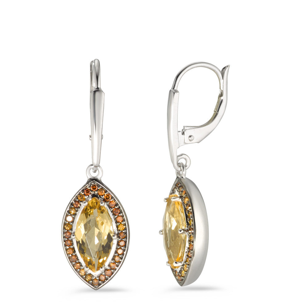 Pendant d'oreilles Or blanc 18K Citrine cognac, 0.22 ct, 56 Pierres, brillant, w-si