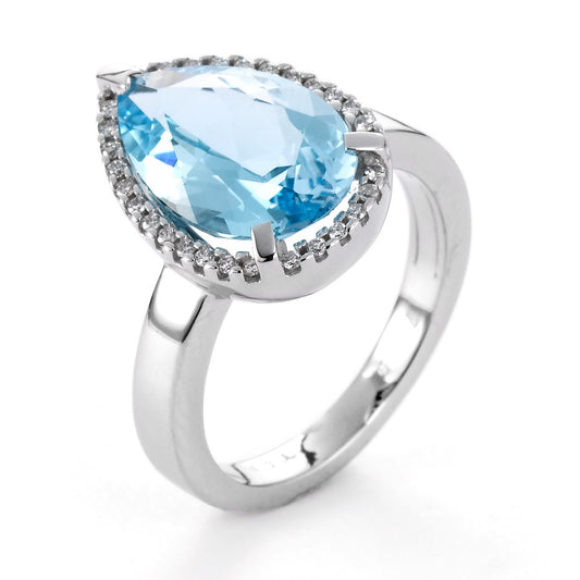 Bague Or blanc 18K Topaze bleu, 0.15 ct, 30 Pierres, brillant, w-si