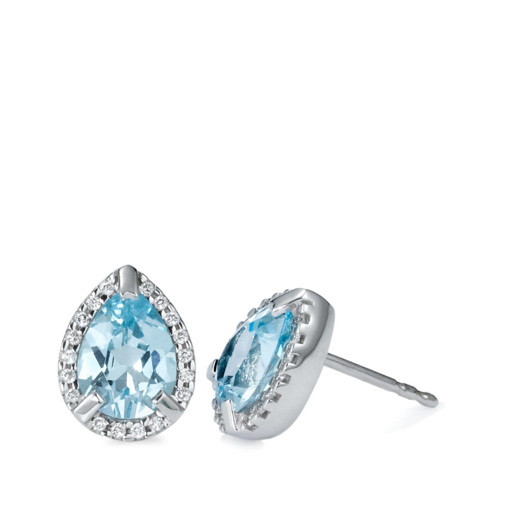 Clous d'oreilles Or blanc 18K Topaze bleu, 0.15 ct, 36 Pierres, brillant, w-si