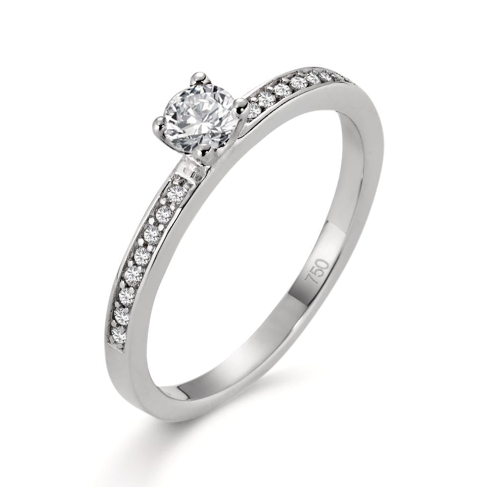 Solitär Ring 750/18 K Weissgold Diamant weiss, 0.22 ct, Brillantschliff, w-si, Diamant 0.08 ct, 16 Steine, Brillantschliff, w-si