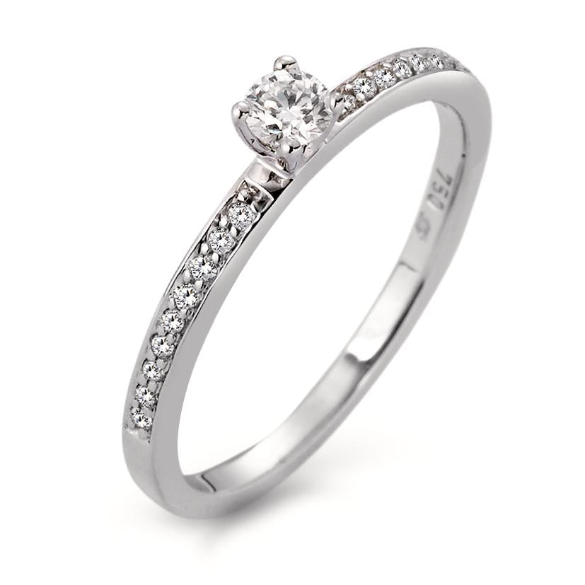 Bague solitaire Or blanc 18K Diamant blanc, 0.20 ct, 19 Pierres, brillant, w-si Ø3 mm