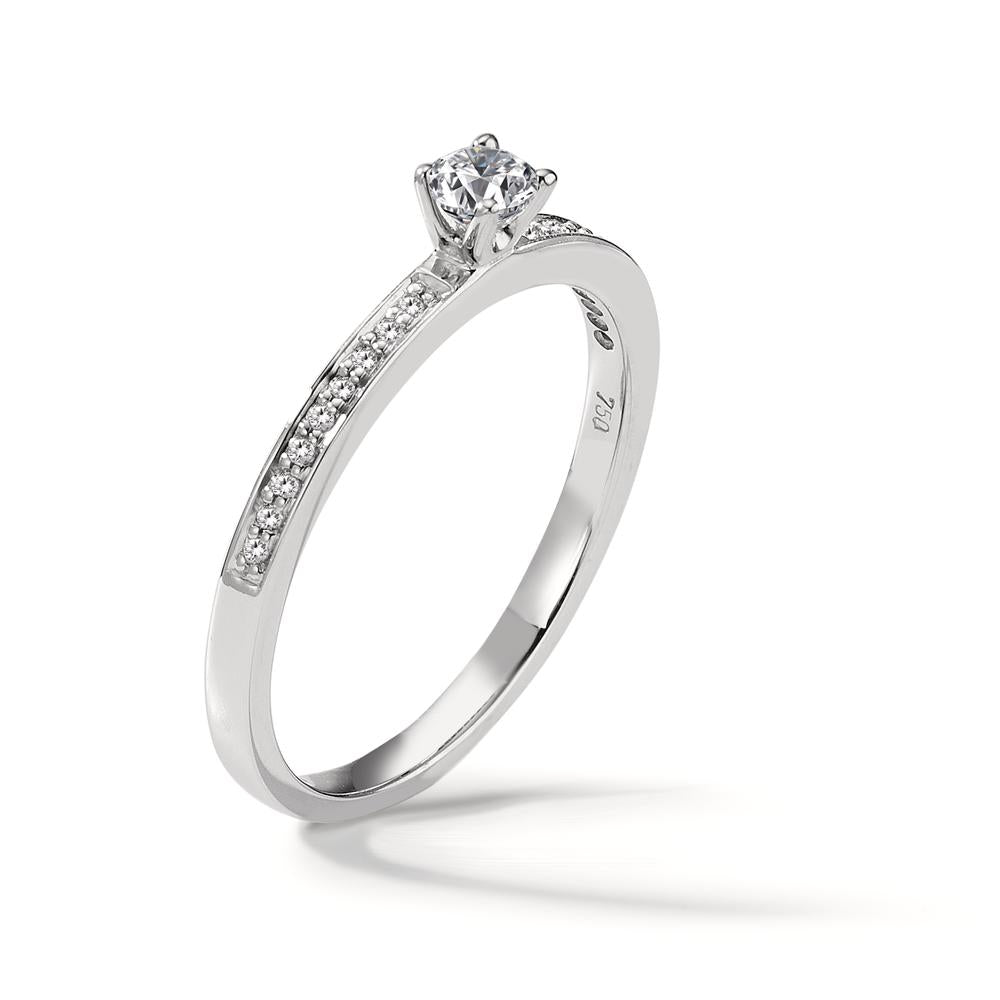 Bague solitaire Or blanc 18K Diamant blanc, 0.20 ct, 19 Pierres, brillant, w-si Ø3 mm