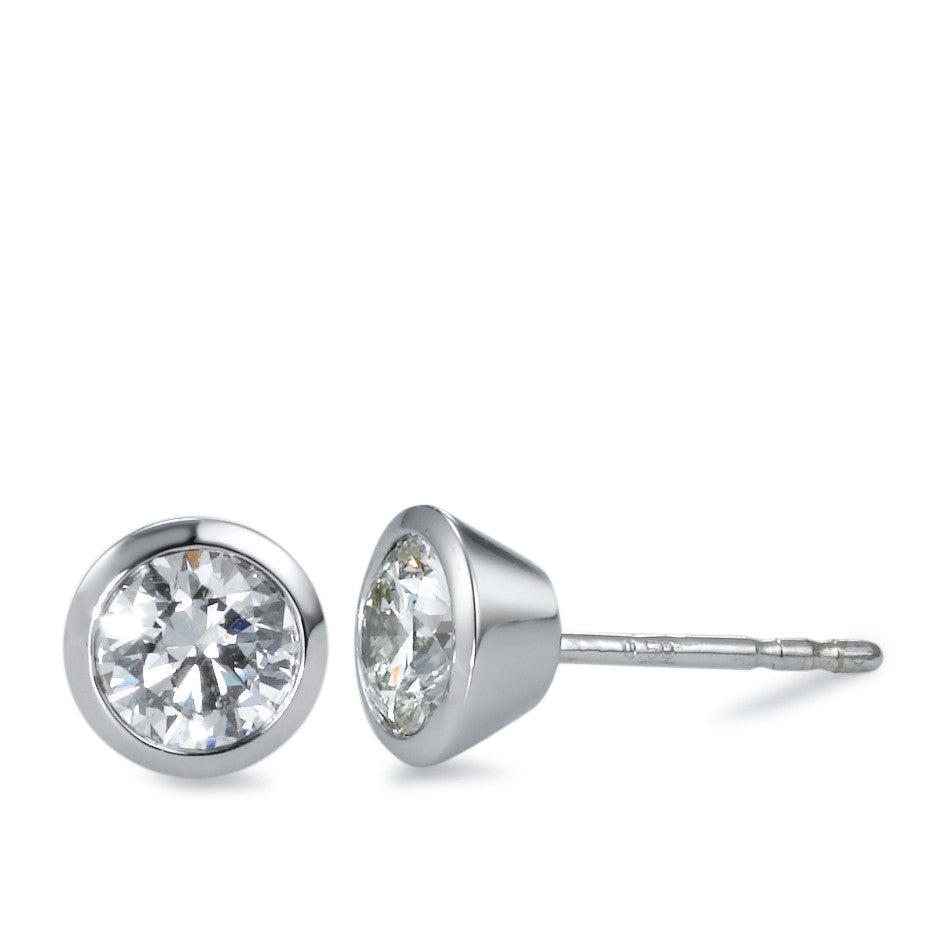 Clous d'oreilles Or blanc 18K Diamant blanc, 1 ct, 2 Pierres, brillant, w-si Ø6.5 mm