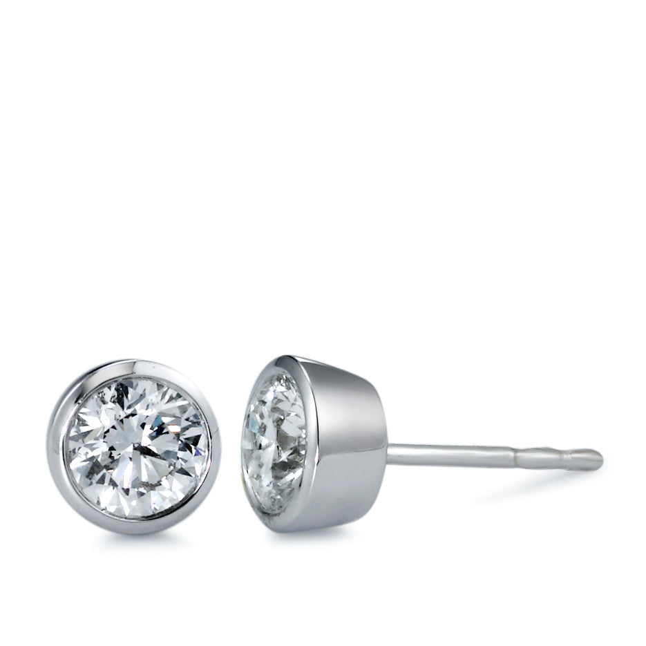 Clous d'oreilles Or blanc 18K Diamant blanc, 1 ct, 2 Pierres, brillant, w-si Ø6.5 mm