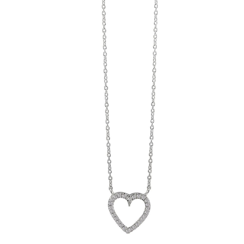 Collier Or blanc 18K Diamant blanc, 0.056 ct, 27 Pierres Coeur 42 cm