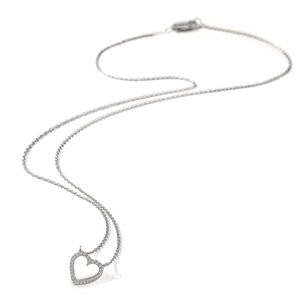 Collier Or blanc 18K Diamant blanc, 0.056 ct, 27 Pierres Coeur 42 cm