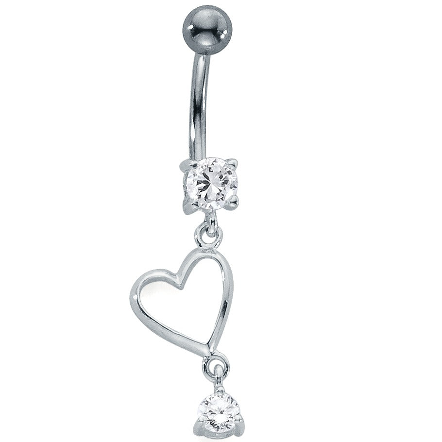 Piercing all'ombelico Acciaio inossidabile, Argento Zirconia bianco, 2 pietra Cuore