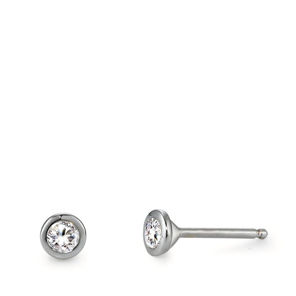 Clous d'oreilles Argent Zircone 2 Pierres Rhodié Ø4 mm