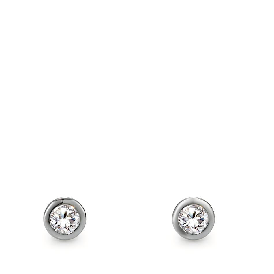 Clous d'oreilles Argent Zircone 2 Pierres Rhodié Ø4 mm