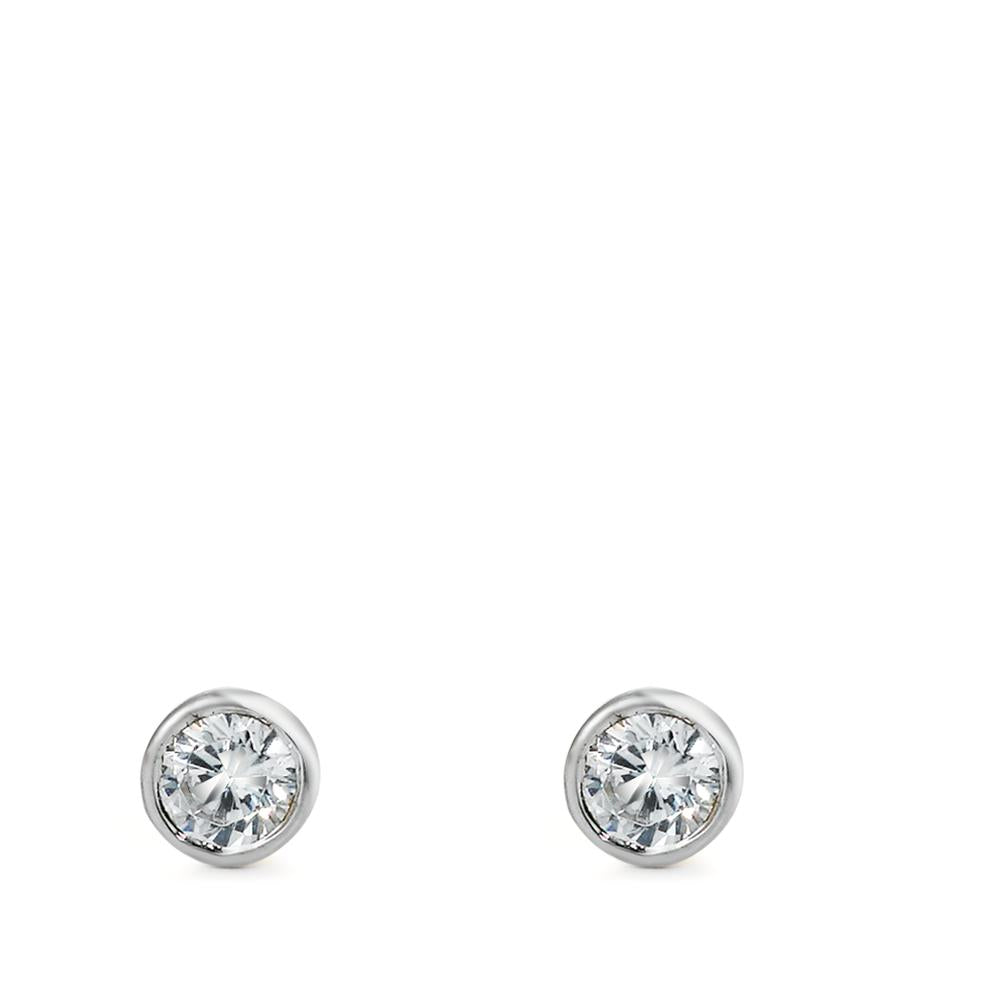 Clous d'oreilles Argent Zircone 2 Pierres Rhodié Ø5 mm