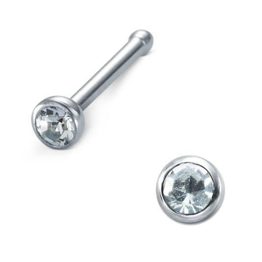 Clous de nez Acier inoxydable Zircone blanc, 2 Pierres Ø2.2 mm