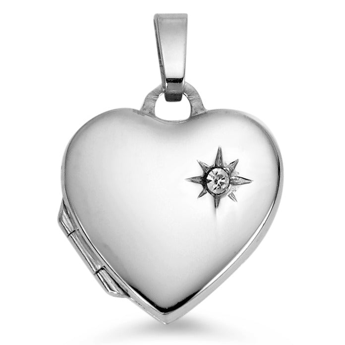 Médaillon Argent Cristal blanc Rhodié Coeur Ø1.5 mm