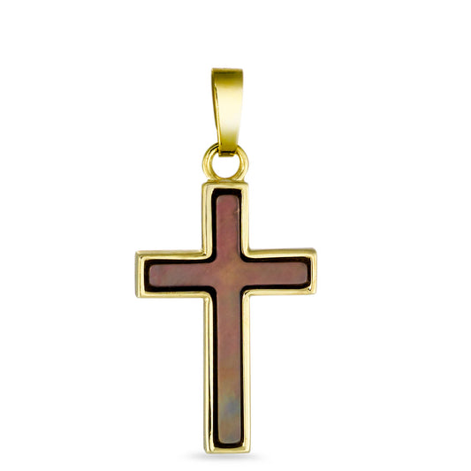 Pendentif Or jaune 9K nacre Croix