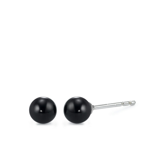 Clous d'oreilles Argent Onyx noir, 2 Pierres Rhodié Ø5 mm