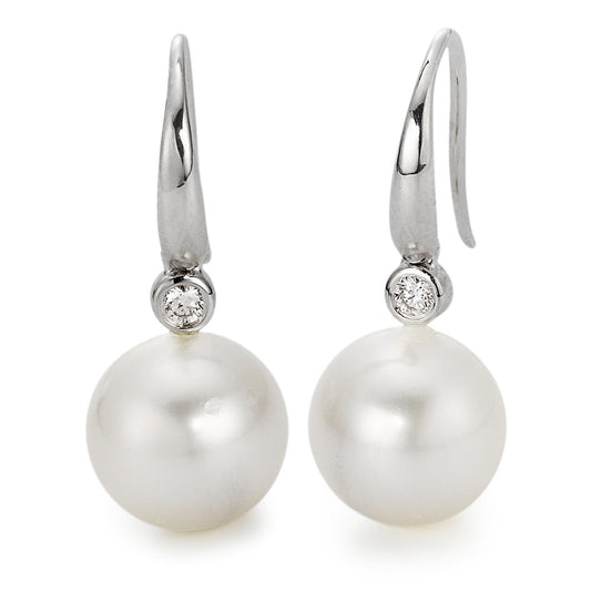 Orecchini Oro bianco 750/18 carati Diamante bianco, 0.09 ct, 2 pietra, si Perla coltivata d'acqua dolce