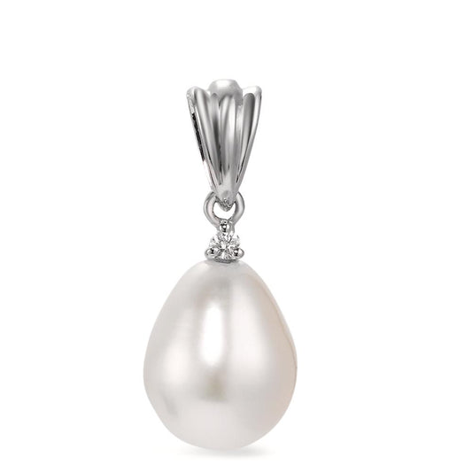 Ciondolo Oro bianco 750/18 carati Diamante bianco, 0.015 ct, si Perla coltivata d'acqua dolce