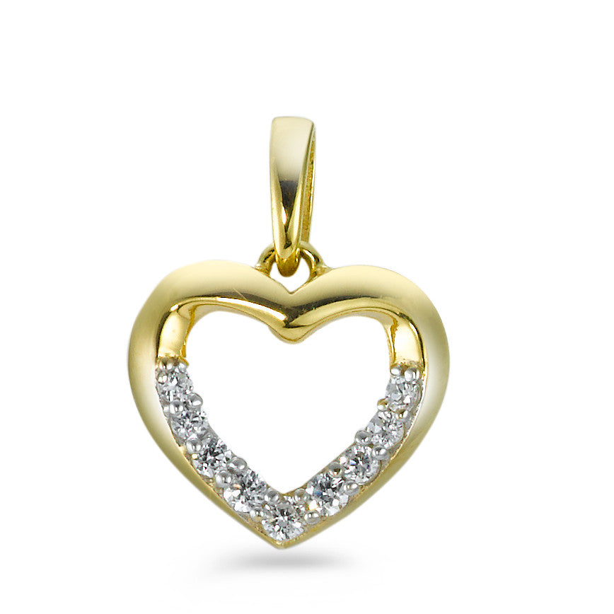 Pendentif Or jaune 9K, Or blanc 9K Zircone blanc, 9 Pierres Coeur