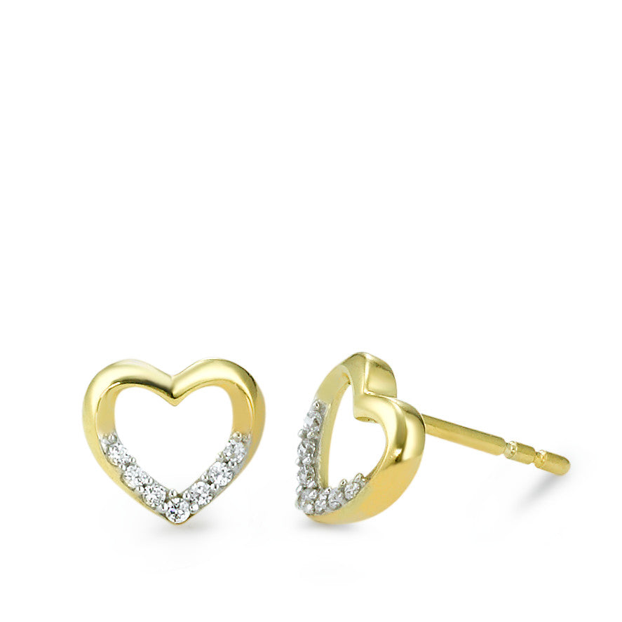 Clous d'oreilles Or jaune 9K, Or blanc 9K Zircone blanc, 14 Pierres Coeur