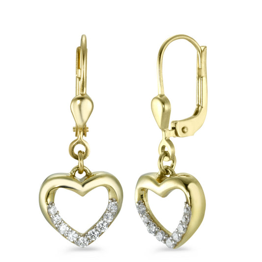 Pendant d'oreilles Or jaune 9K, Or blanc 9K Zircone blanc, 18 Pierres Coeur