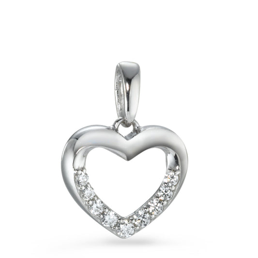 Pendentif Argent Zircone blanc, 9 Pierres Rhodié Coeur