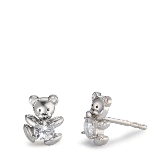 Clous d'oreilles Argent Zircone blanc, 2 Pierres Rhodié Ours en Peluche