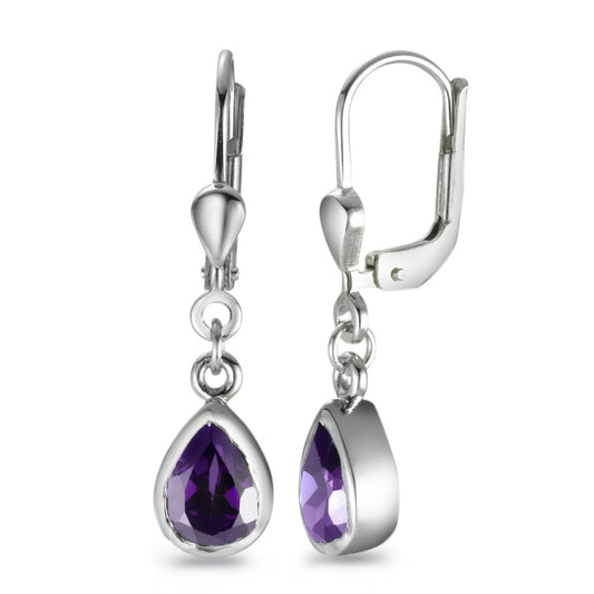 Orecchini Argento Zirconia Viola, 2 pietra rodiato