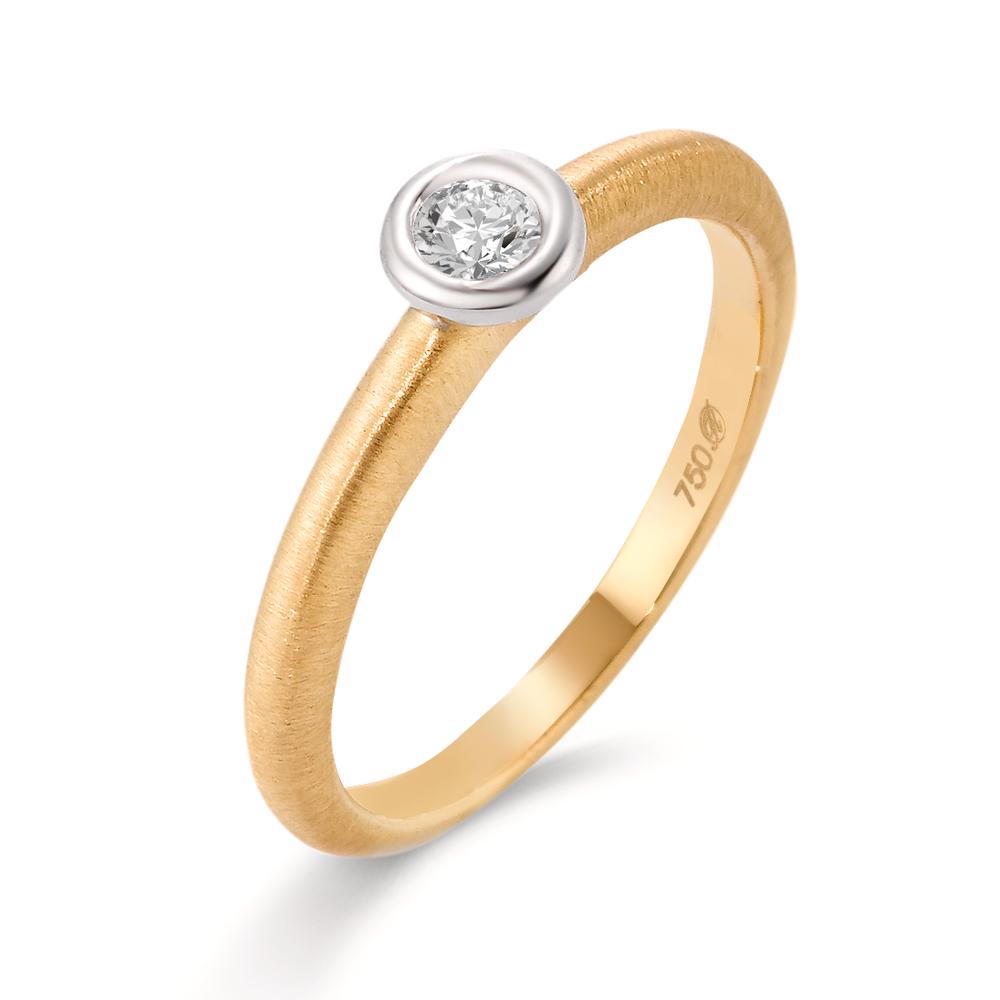 Solitär Ring 750/18 K Gelbgold, 750/18 K Weissgold Diamant 0.08 ct, w-si