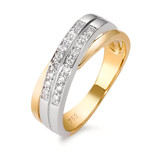 Fingerring 750/18 K Gelbgold, 750/18 K Weissgold Diamant 0.17 ct, 18 Steine, w-si