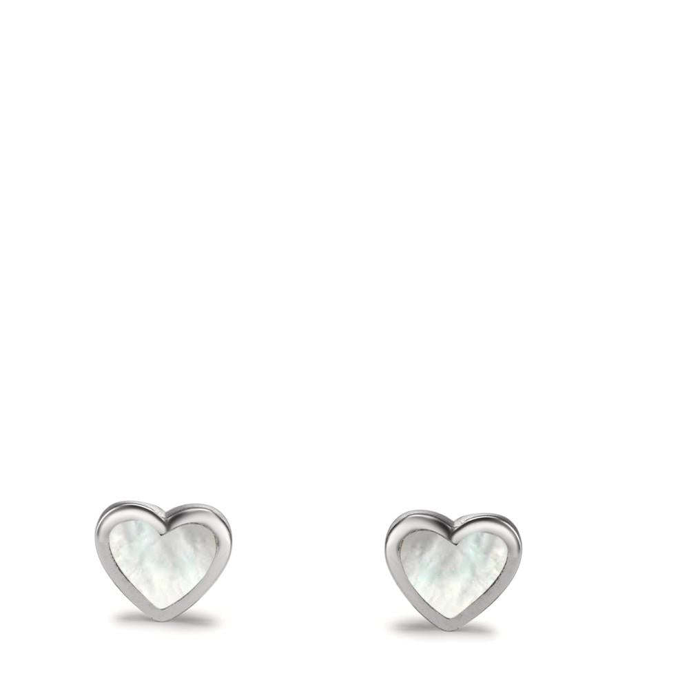 Clous d'oreilles Argent nacre Coeur