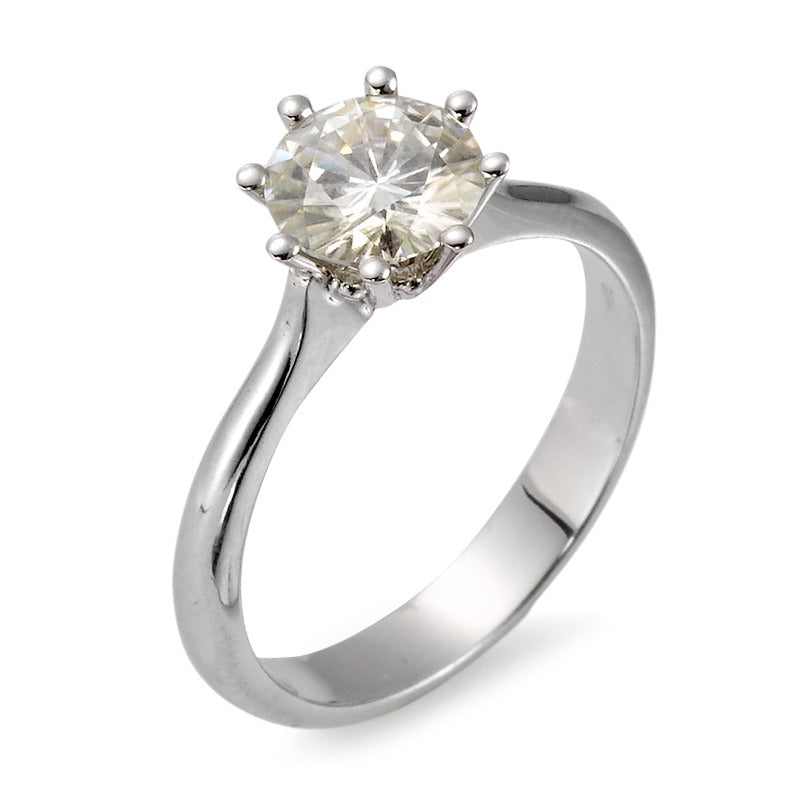 Bague solitaire Or blanc 18K Moissanite Rhodié Ø7 mm