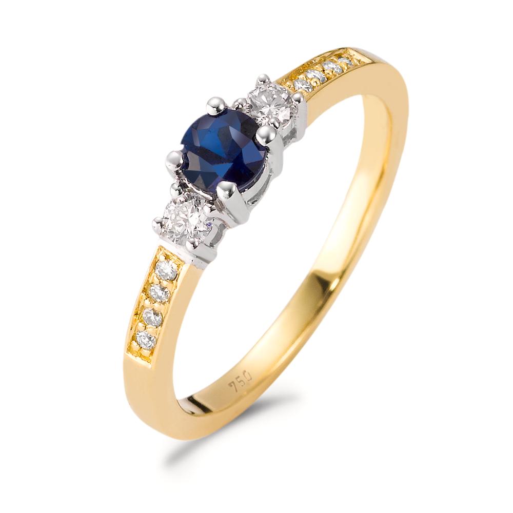 Fingerring 750/18 K Gelbgold, 750/18 K Weissgold Diamant blau, 0.15 ct, 11 Steine, w-si