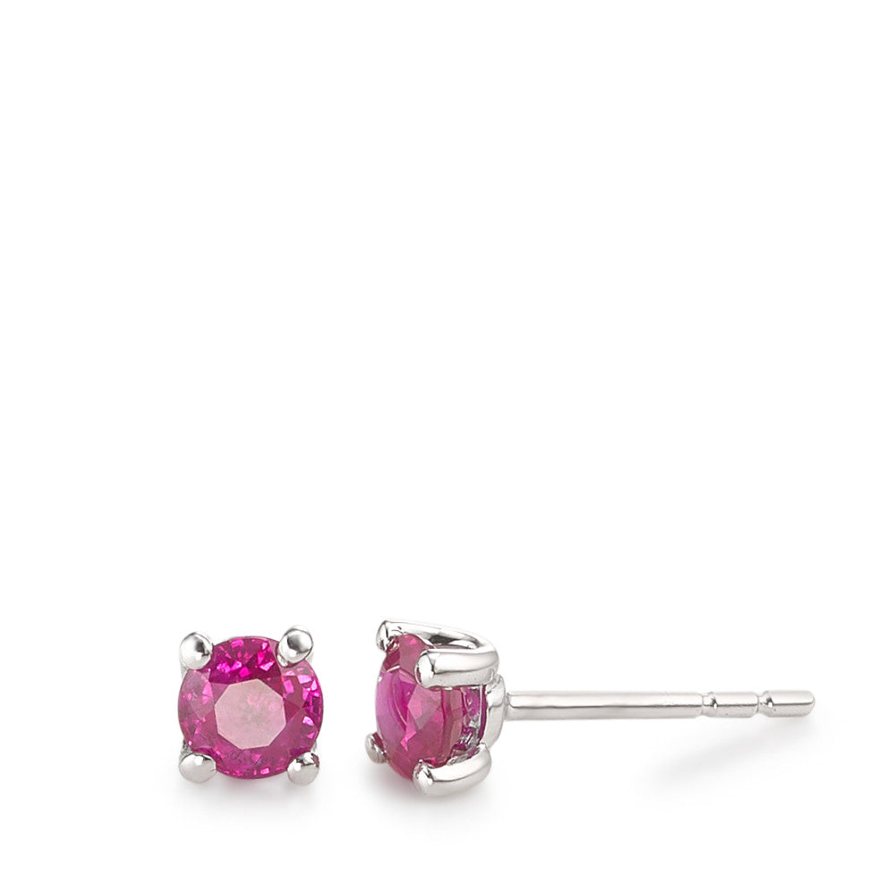 Clous d'oreilles Or blanc 18K Rubis rouge, 0.50 ct, 2 Pierres Ø4 mm