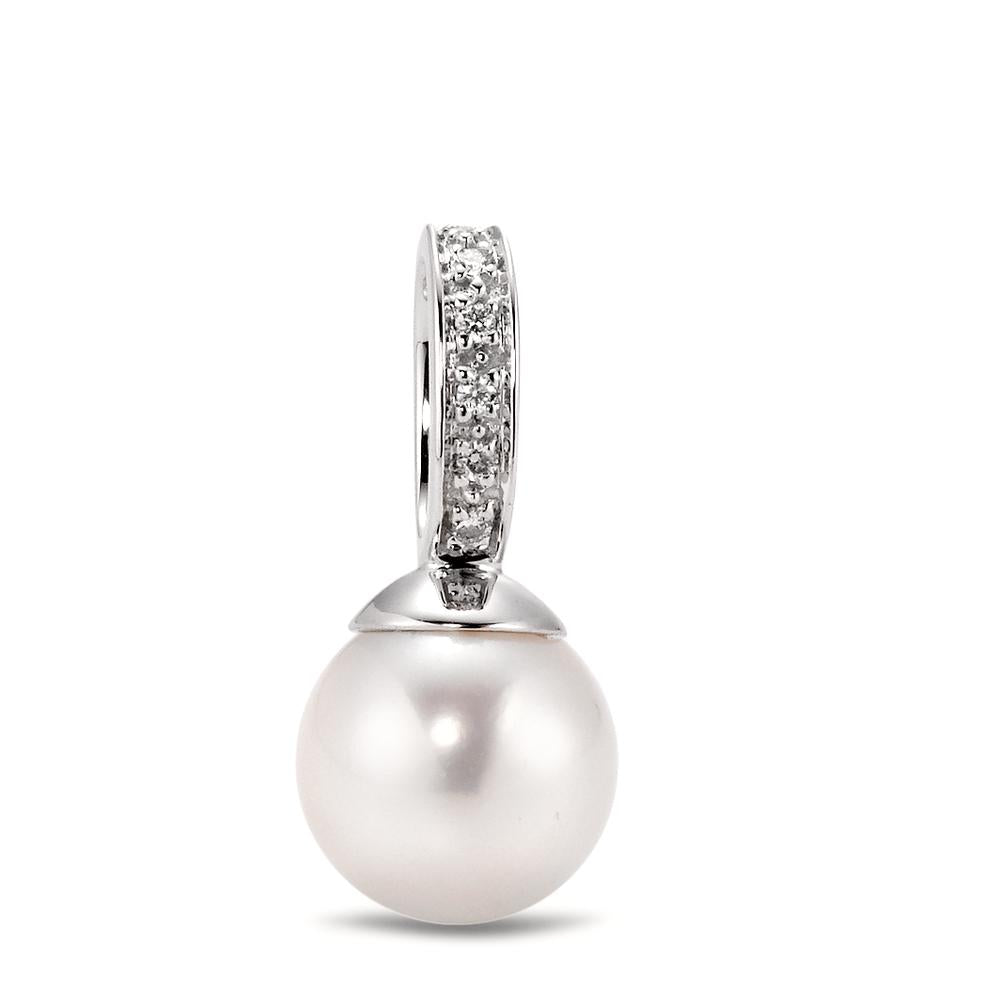 Ciondolo Oro bianco 750/18 carati Diamante 0.04 ct, 6 pietra, w-si Perla coltivata d'acqua dolce