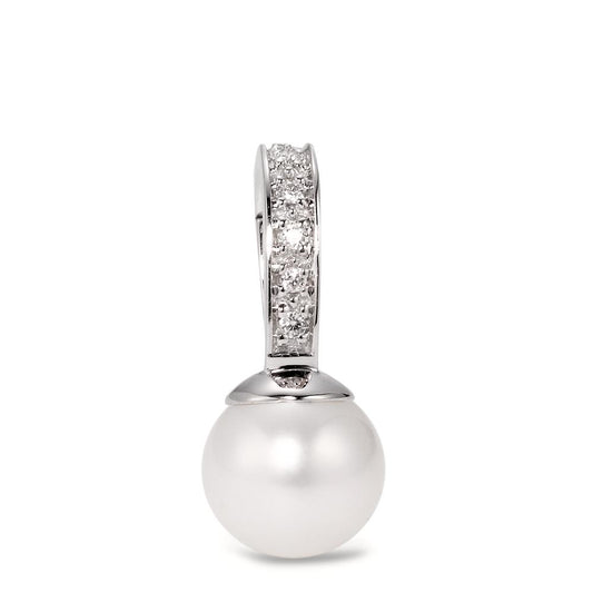 Ciondolo Oro bianco 750/18 carati Diamante 0.04 ct, 6 pietra, w-si Perla coltivata d'acqua dolce