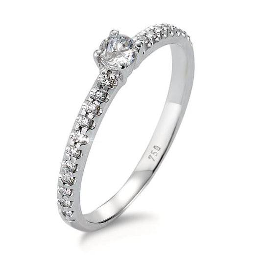 Solitär Ring 750/18 K Weissgold Diamant 0.31 ct, 23 Steine, w-si