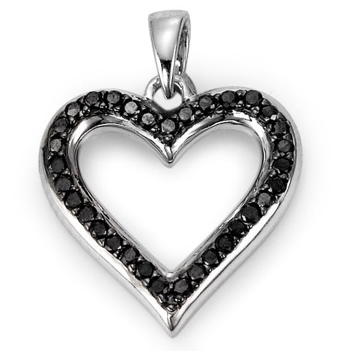 Pendentif Or blanc 18K Diamant noir, 0.20 ct, 33 Pierres, w-si Coeur