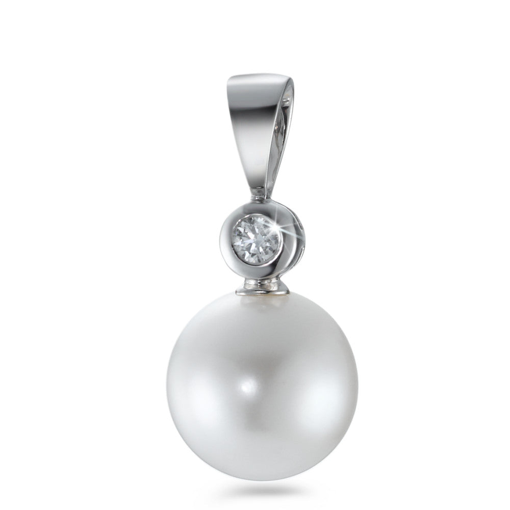 Ciondolo Oro bianco 750/18 carati Diamante 0.06 ct, w-si Perla coltivata d'acqua dolce