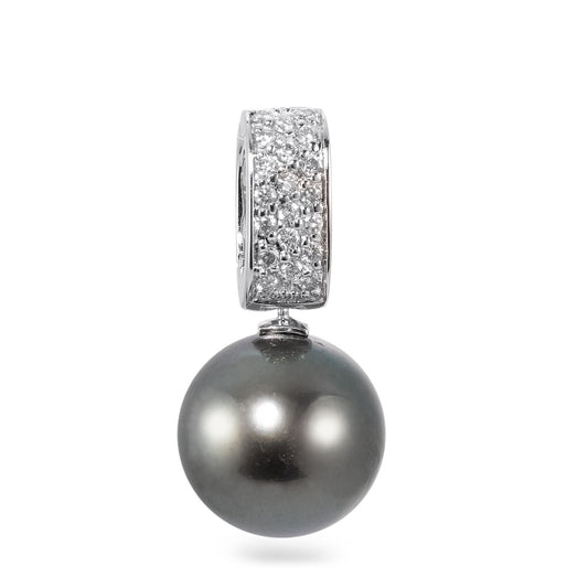 Pendentif Or blanc 18K Diamant 0.20 ct, 20 Pierres, w-si perle de Tahiti